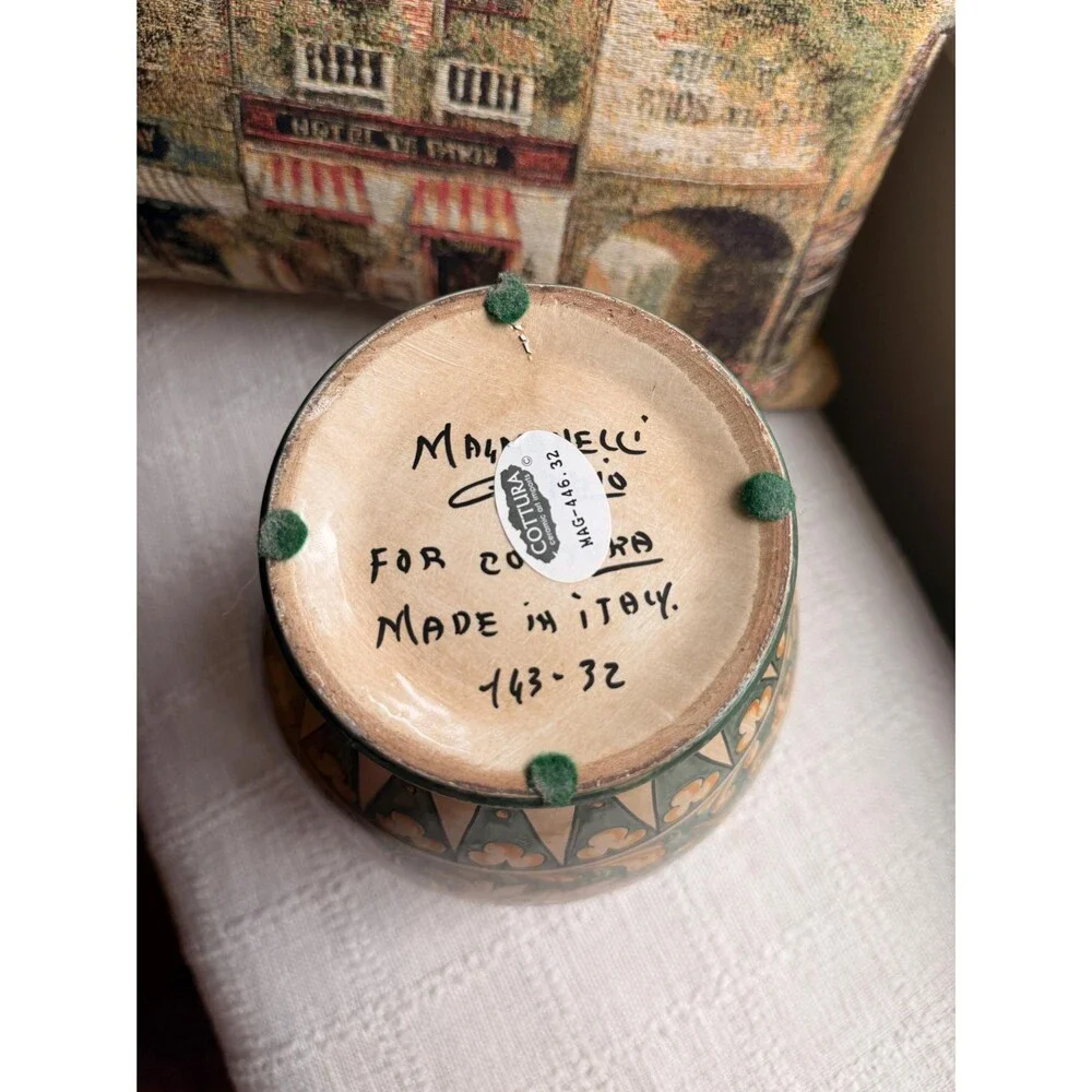 Vintage Magnanelli Gubbio Italian Majolica Lidded Ginger Jar | Hand Painted Cera